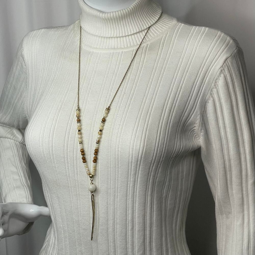 Signed CRAVE necklace long gold tone boho beads bohemian costume jewelry